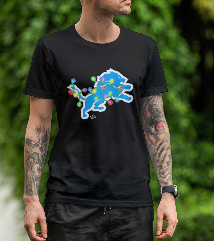 Detroit Lions Holiday Lights Festive Christmas Spirit T-Shirt