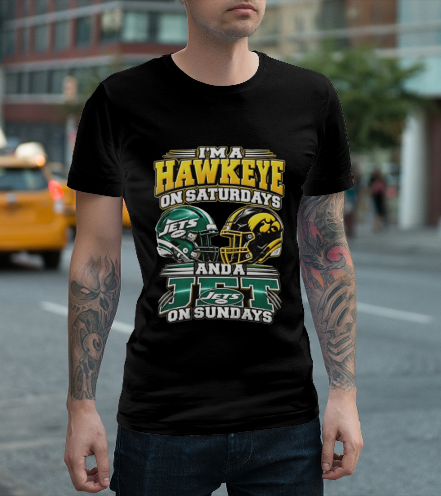I'm A Hawkeye On Saturdays Jets On Sundays Football Helmets T-Shirt