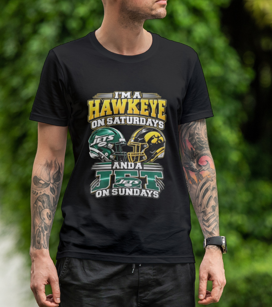 I'm A Hawkeye On Saturdays Jets On Sundays Football Helmets T-Shirt
