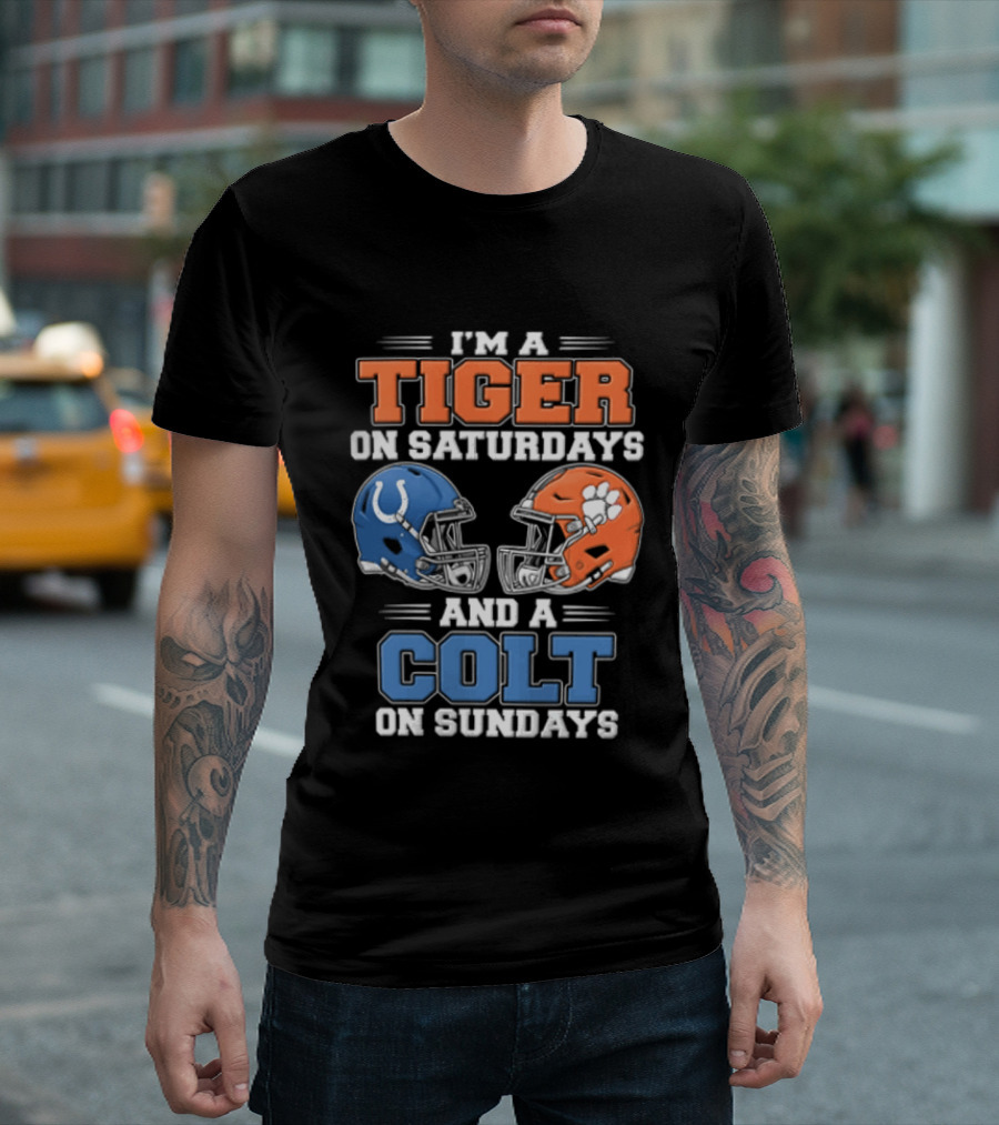 I'm A Tiger On Saturdays And A Colt On Sundays Helmet Football Rivalry T-Shirt