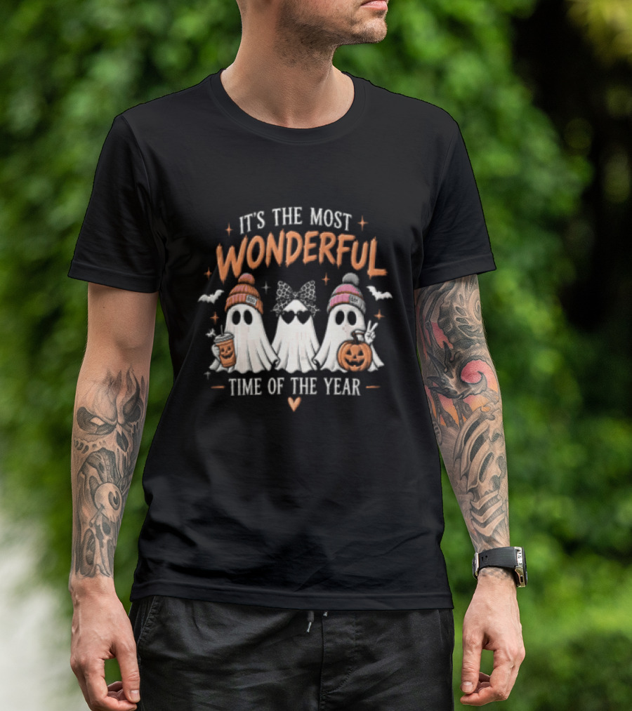 It's The Most Wonderful Time Of The Year Ghost Pumpkin Coffee Halloween T-Shirt