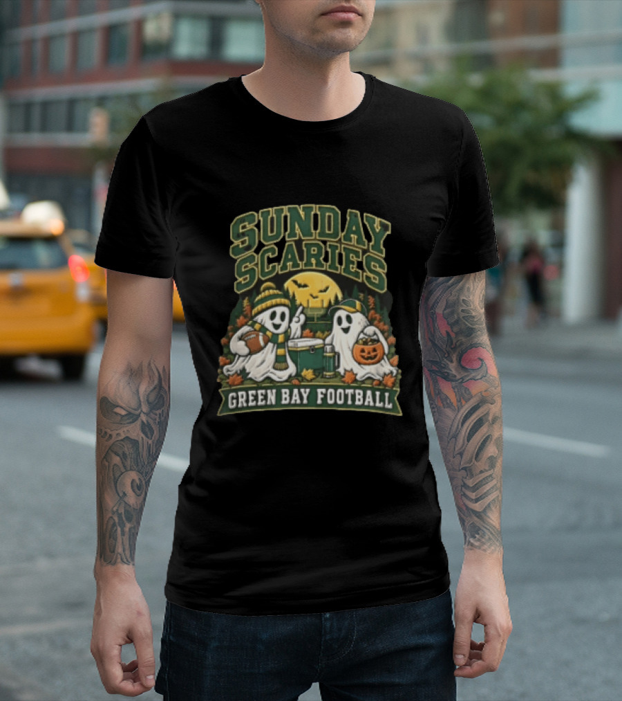 Sunday Scaries Two Ghosts Green Bay Football Tailgate Scene T-Shirt
