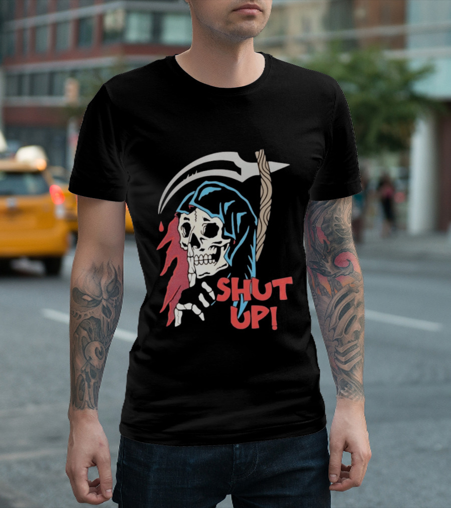 Grim Reaper Skull Shut Up Death Scythe Gothic T-Shirt