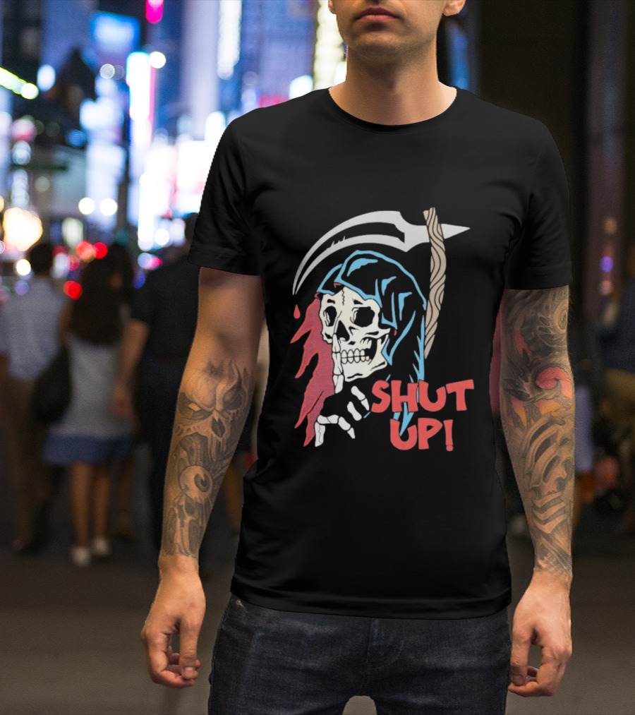Grim Reaper Skull Shut Up Death Scythe Gothic T-Shirt