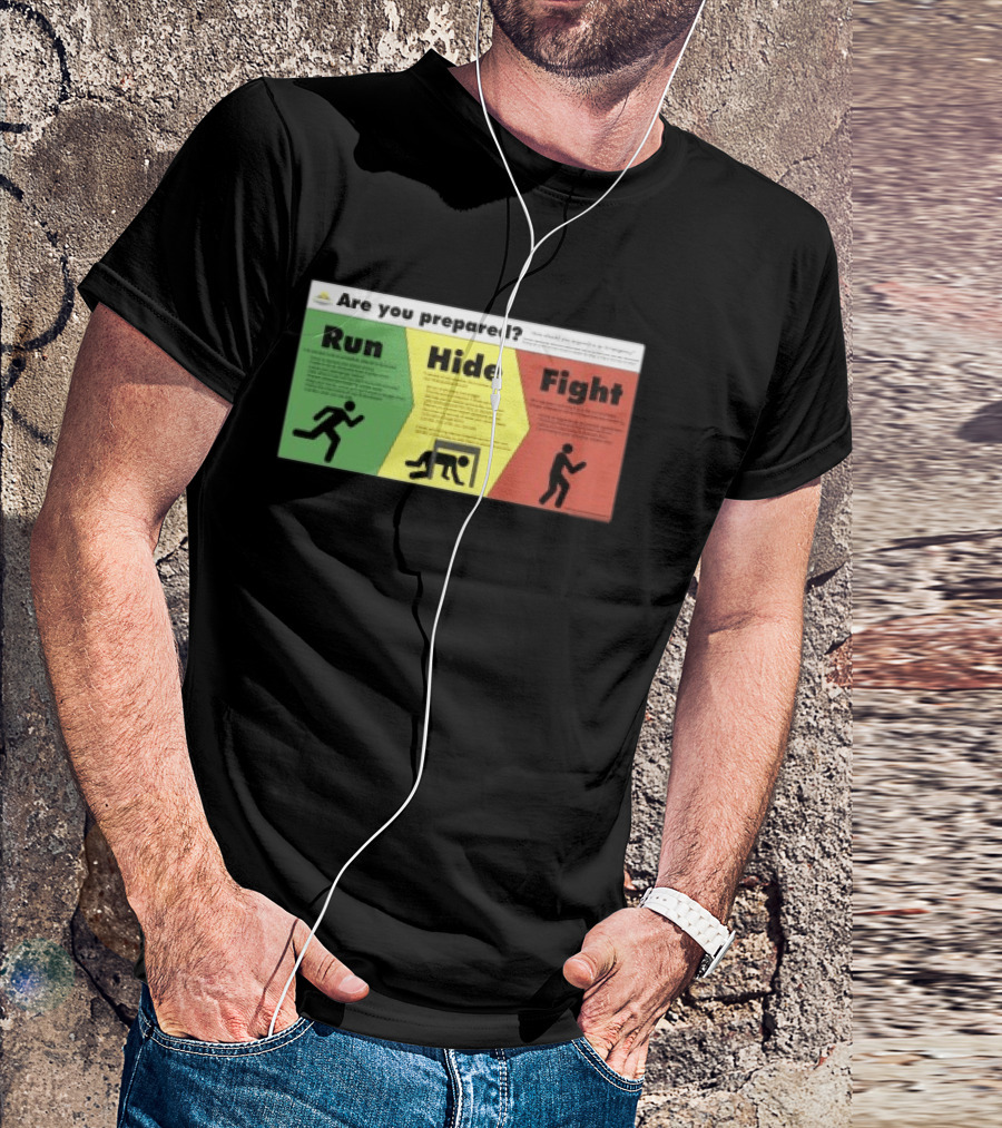 Grimykids Store Survival Guide Run Hide Fight Are You Prepared Emergency Strategy T-Shirt