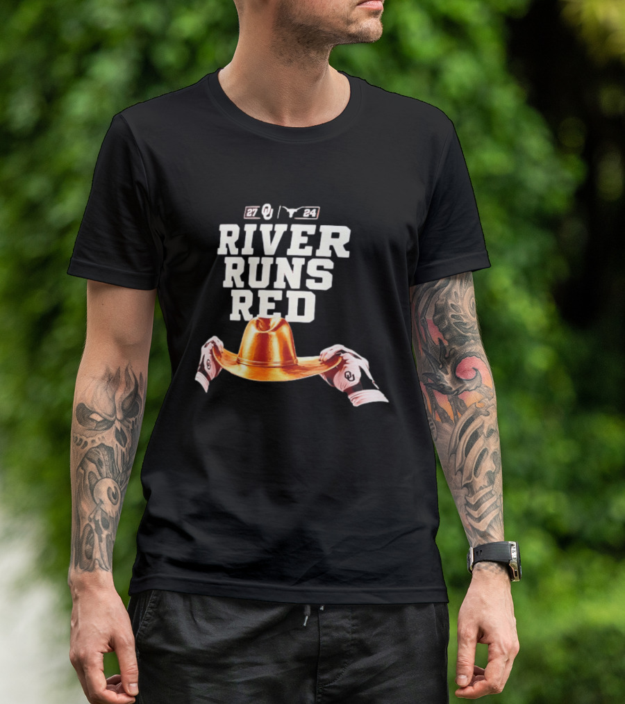 Oklahoma Sooners River Runs Red Golden Hat 2024 Victory T-Shirt