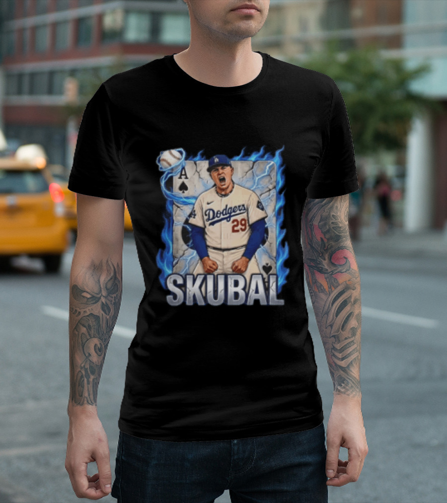Los Angeles Dodgers Skubal Ace Card Blue Flames Baseball Player 29 T-Shirt