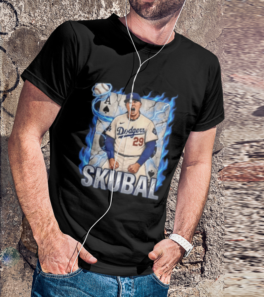 Los Angeles Dodgers Skubal Ace Card Blue Flames Baseball Player 29 T-Shirt