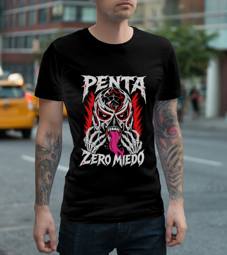 Penta El Zero Miedo Mask Long Tongue Wrestling T-Shirt