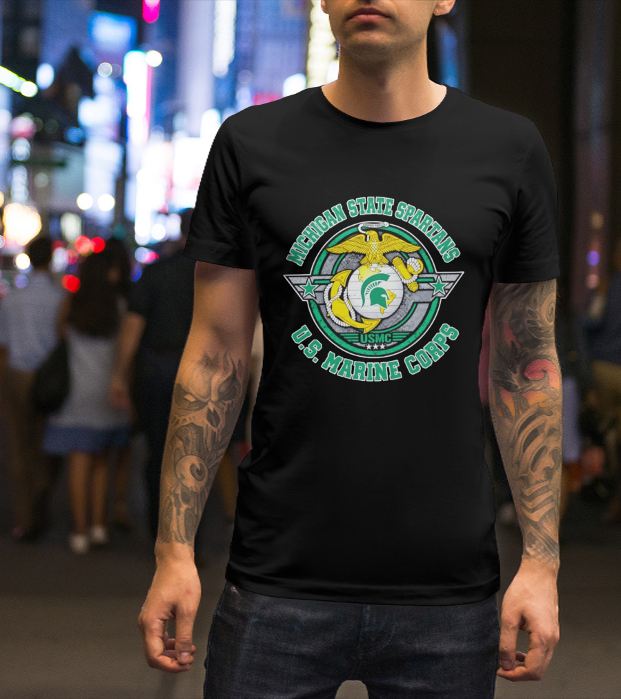 Michigan State Spartans US Marine Corps USMC Semper Fidelis Eagle Globe Anchor T-Shirt