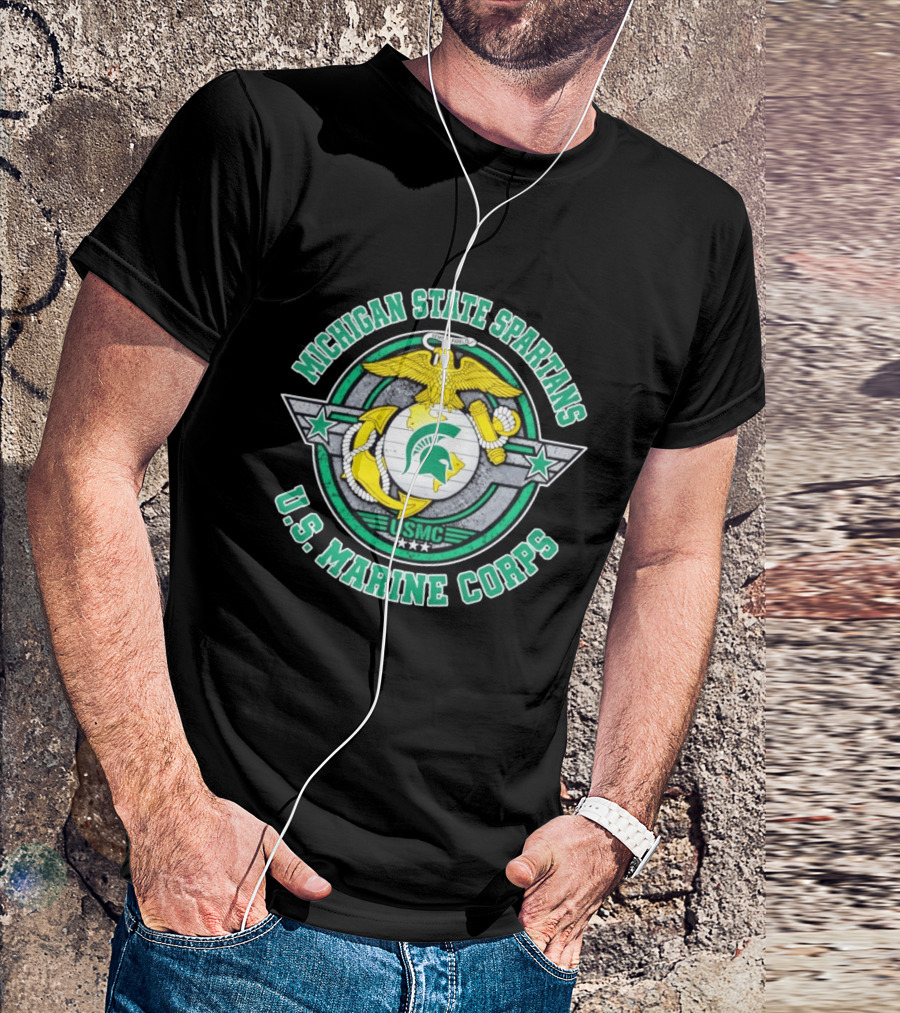 Michigan State Spartans US Marine Corps USMC Semper Fidelis Eagle Globe Anchor T-Shirt