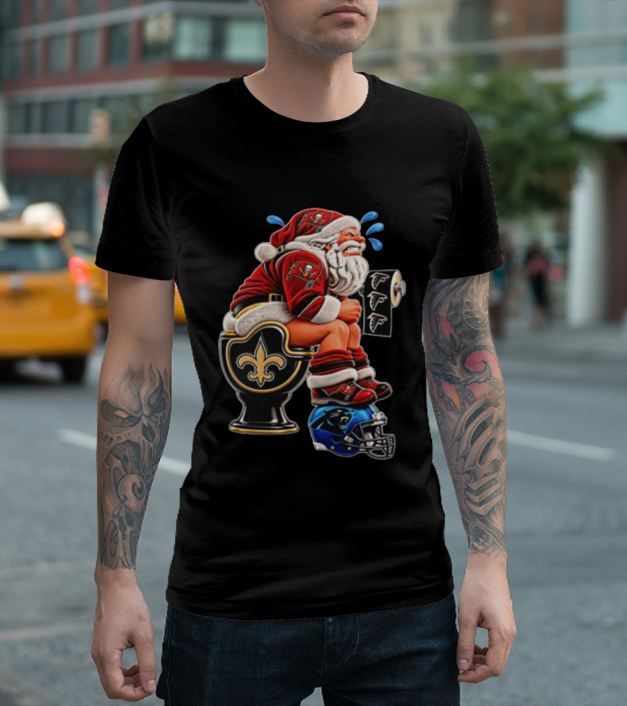 Santa Claus NFL Teams Buccaneers Falcons Saints Panthers Humorous Clash T-Shirt