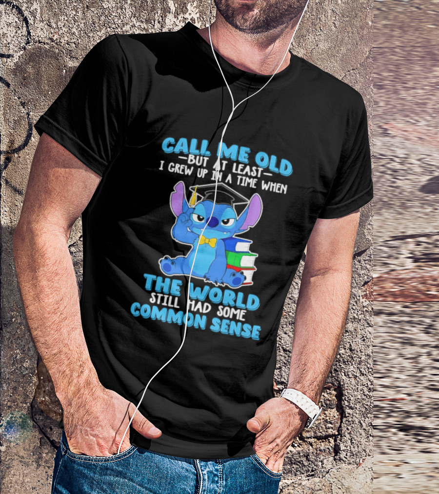 Call Me Old But At Least I Grew Up In A Time When The World Still Had Some Common Sense Stitch With Books And Bowtie T-Shirt