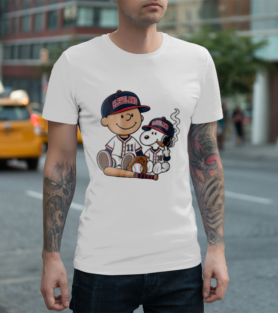 Cleveland Baseball Cartoon Boy And Dog In Uniforms T-Shirt