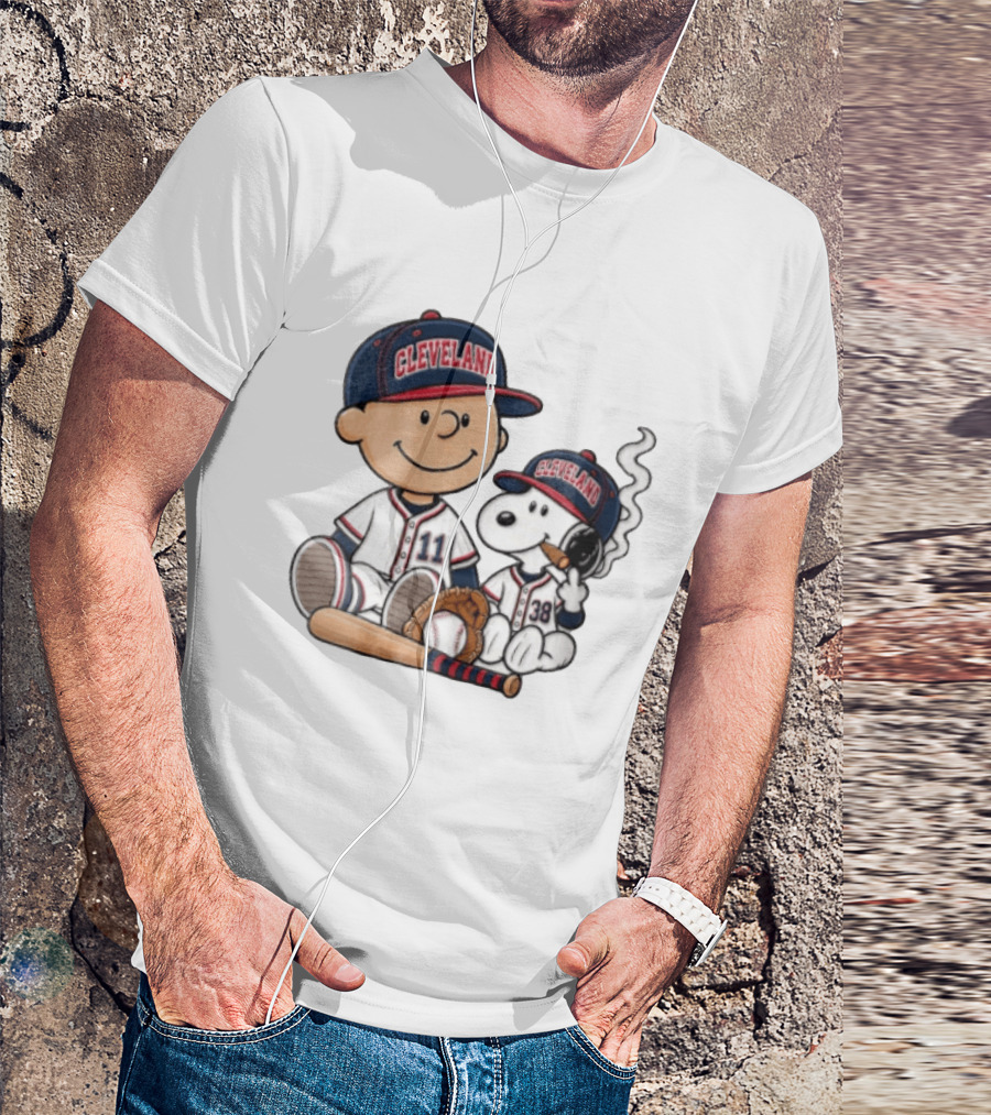 Cleveland Baseball Cartoon Boy And Dog In Uniforms T-Shirt