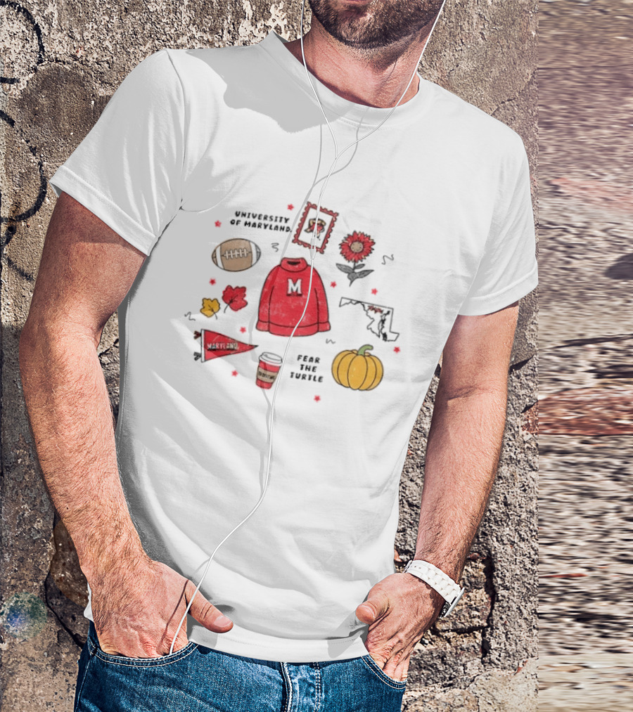 University Of Maryland Fear The Turtle Fall Sweater Football Pumpkin Map Floral Leaves T-Shirt