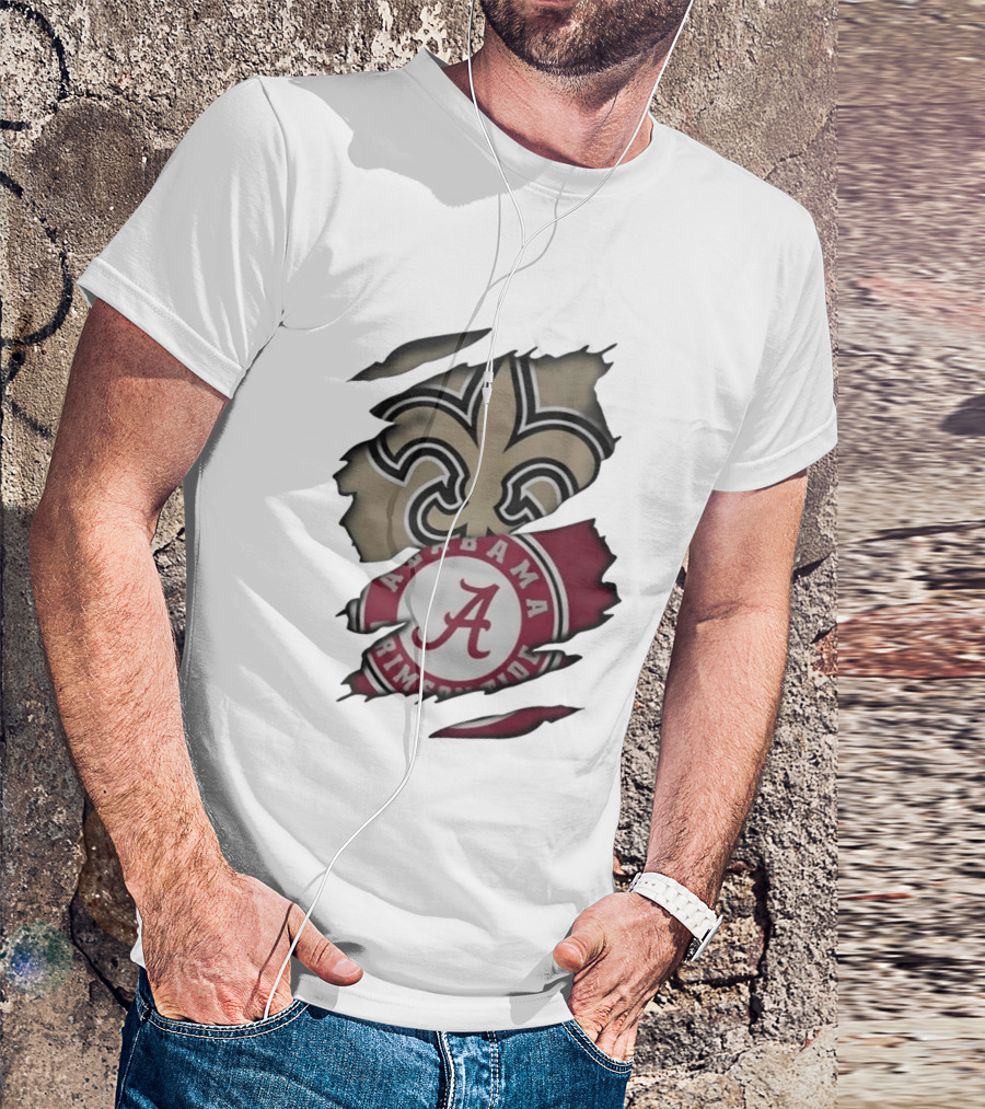 New Orleans Saints Alabama Crimson Tide Fleur De Lis Ripped T-Shirt