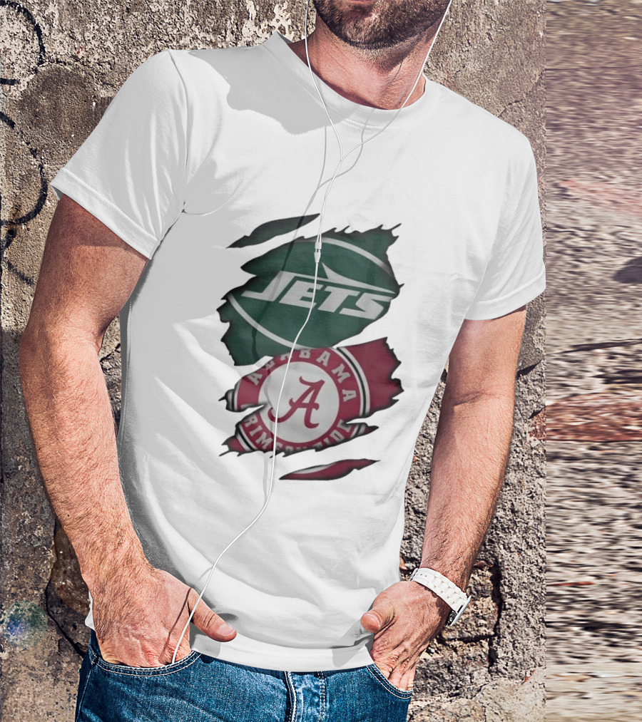 New York Jets Alabama Crimson Tide Ripped Fan Gear T-Shirt