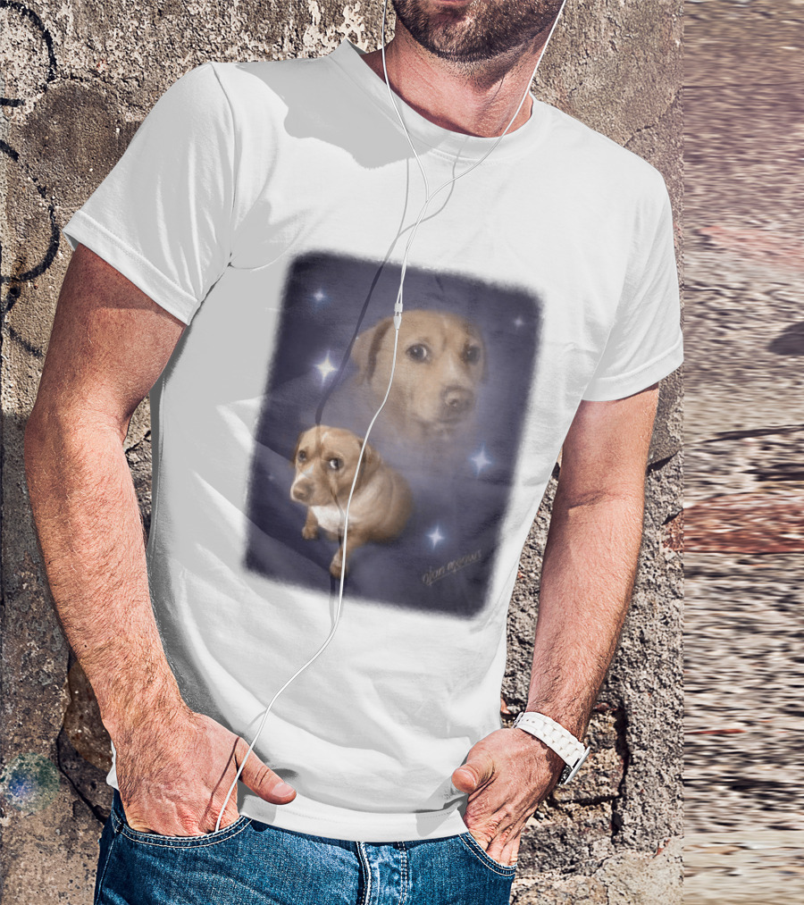 Olanmeows Cashew Sparkle Puppy And Cosmic Stars T-Shirt