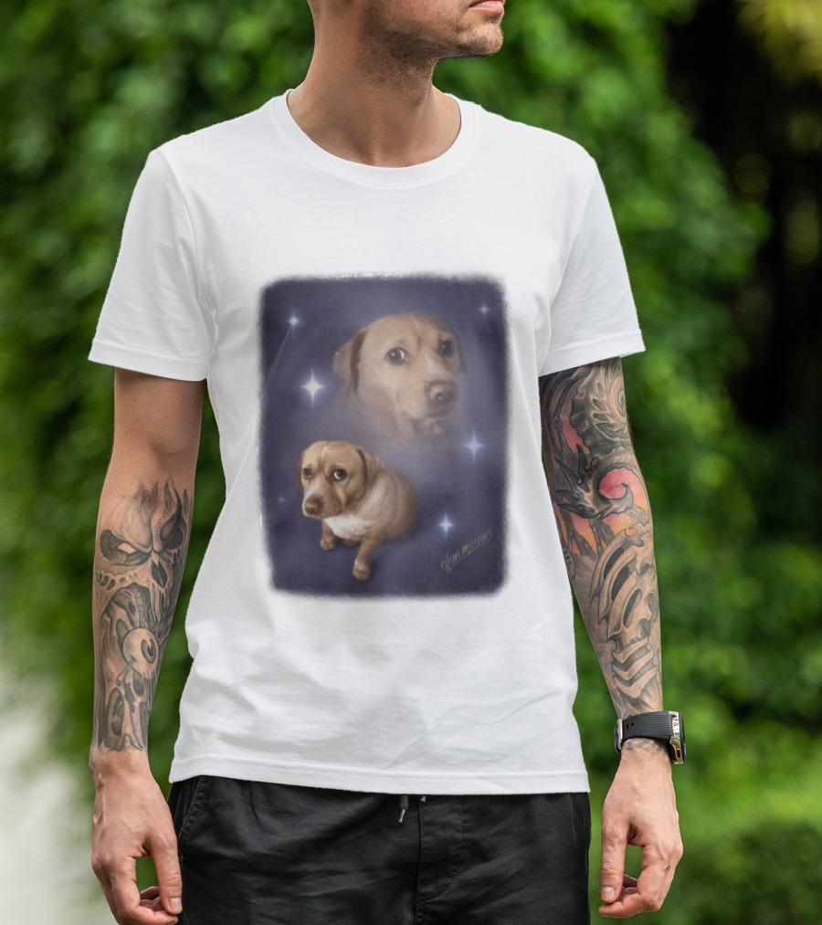Olanmeows Cashew Sparkle Puppy And Cosmic Stars T-Shirt