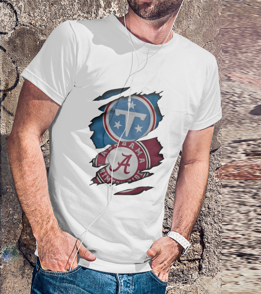 Tennessee Titans Alabama Crimson Tide Ripped Fabric Sports Fan Gear T-Shirt