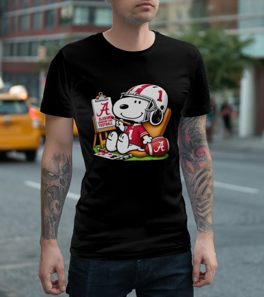 Alabama Crimson Tide Football Snoopy Painting Easel Brush Helmet Number One T-Shirt