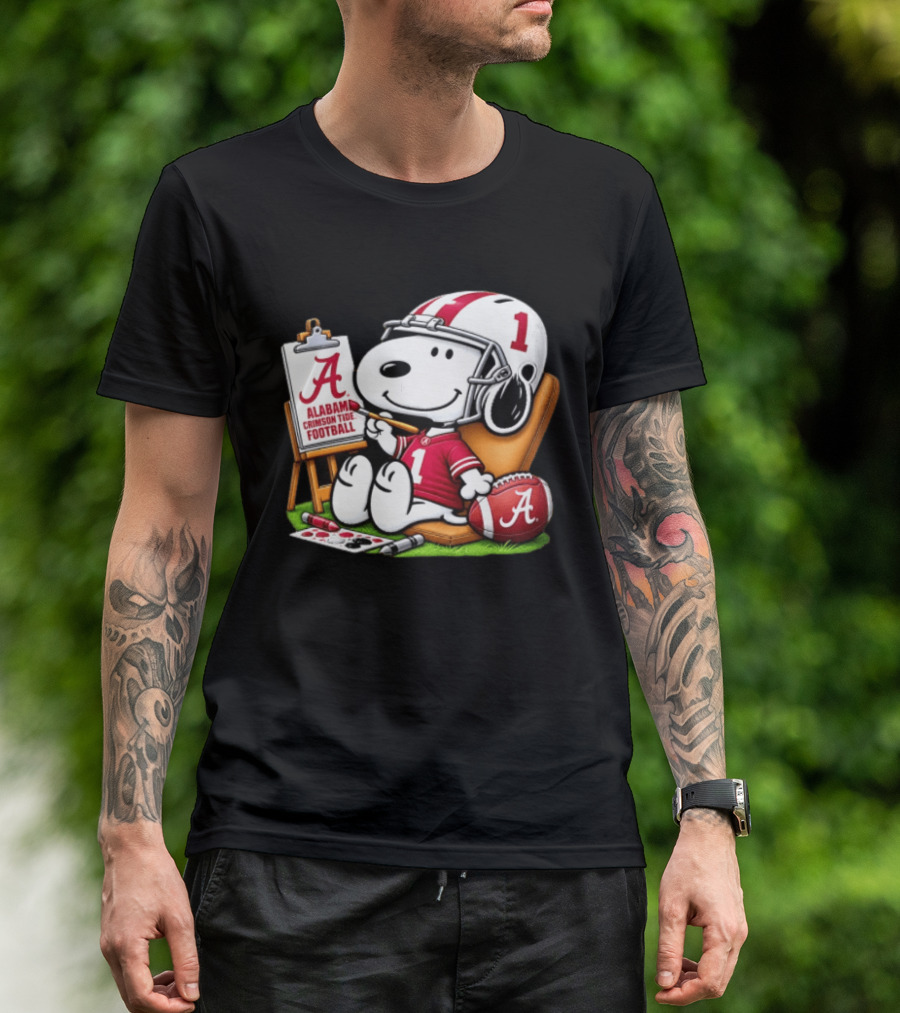 Alabama Crimson Tide Football Snoopy Painting Easel Brush Helmet Number One T-Shirt