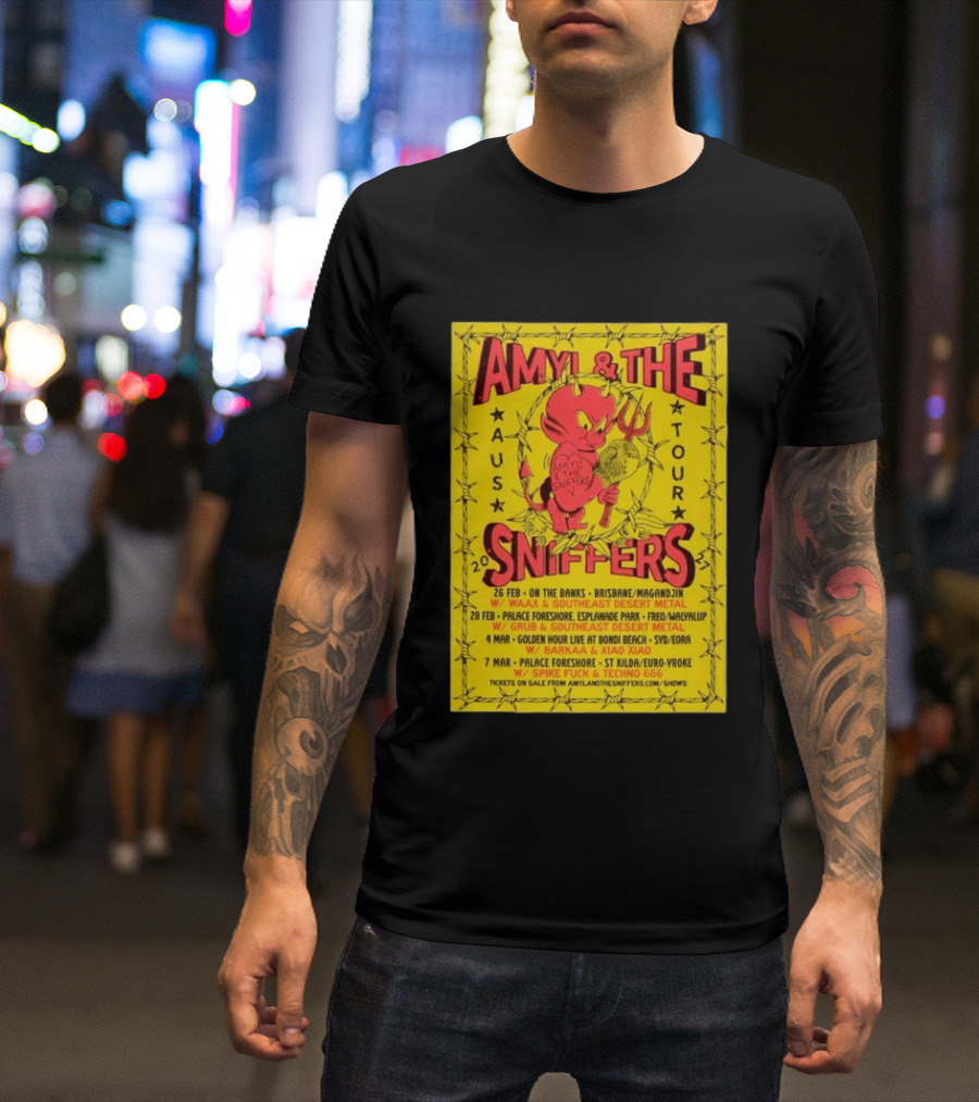 Amyl And The Sniffers Australian Tour 2024 Devil Brisbane Perth Sydney Punk Rock Band Dates T-Shirt