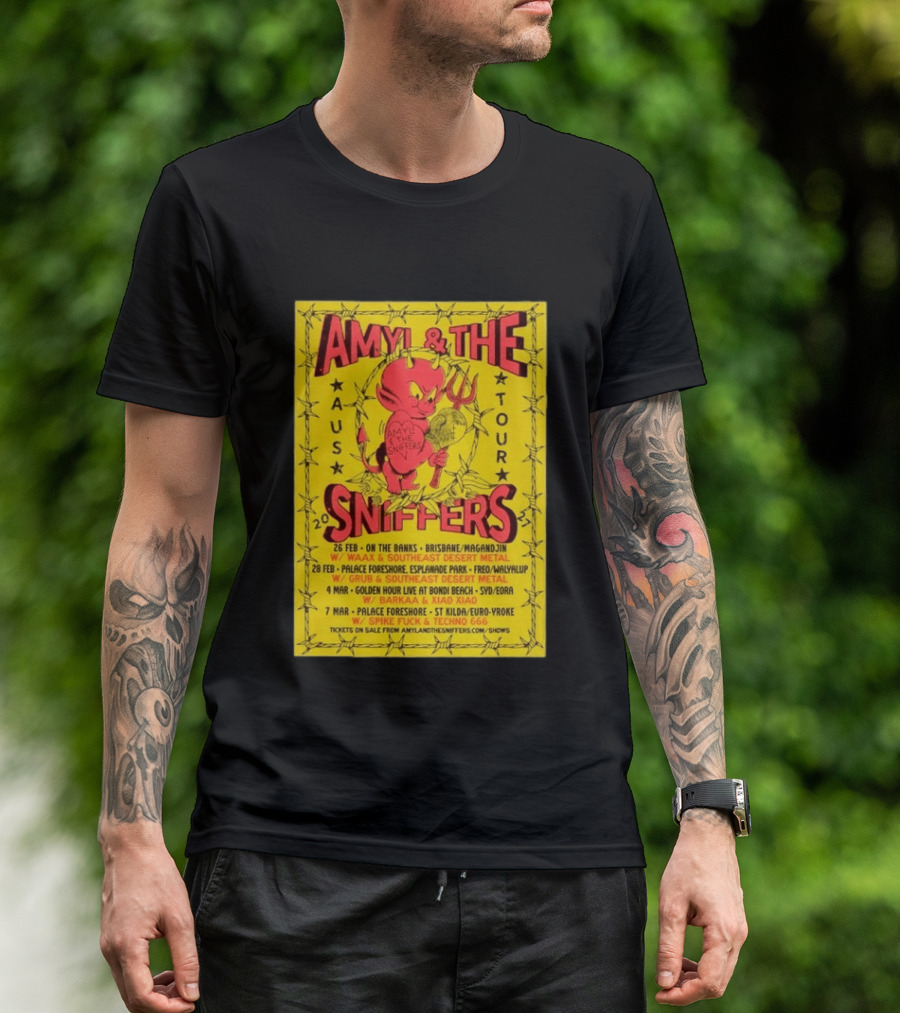 Amyl And The Sniffers Australian Tour 2024 Devil Brisbane Perth Sydney Punk Rock Band Dates T-Shirt