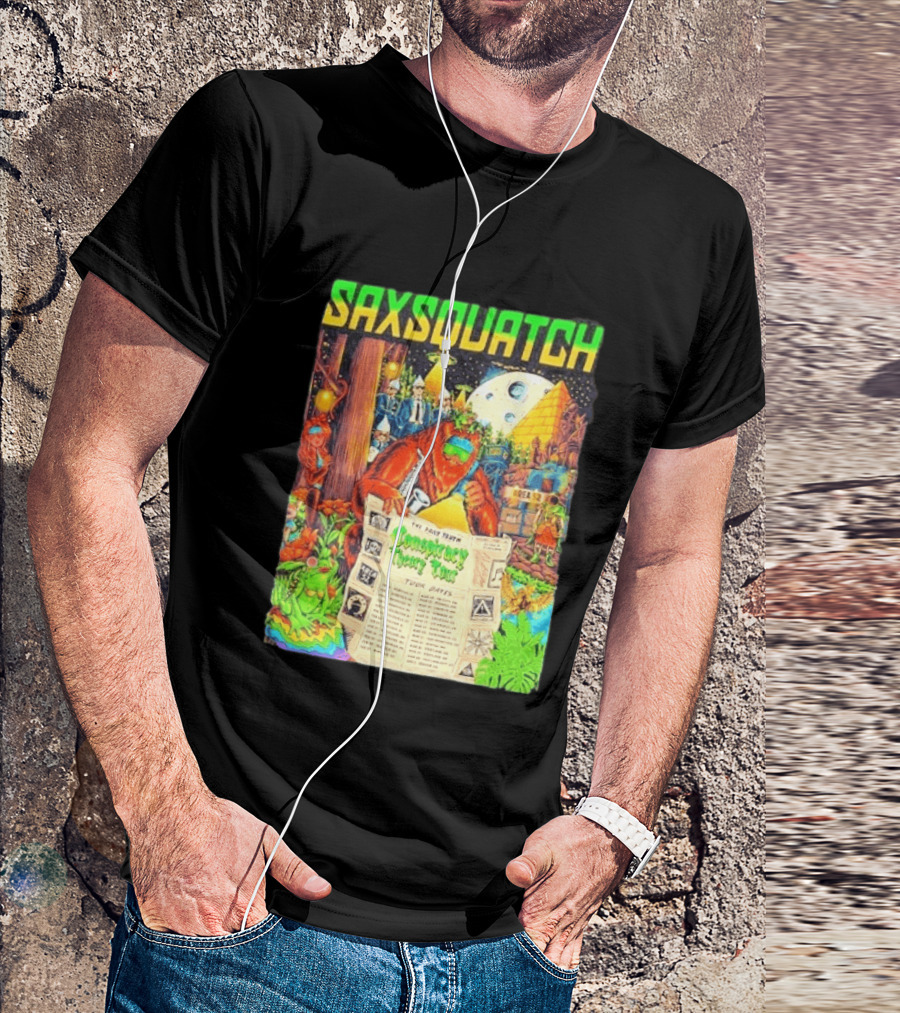 Saxsquatch The Past Truth Conspiracy Theory Tour 2026 Area 52 Moon Pyramid Tour Dates T-Shirt