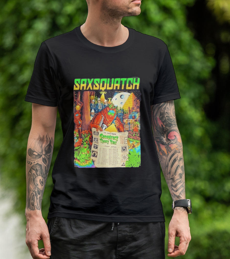 Saxsquatch The Past Truth Conspiracy Theory Tour 2026 Area 52 Moon Pyramid Tour Dates T-Shirt