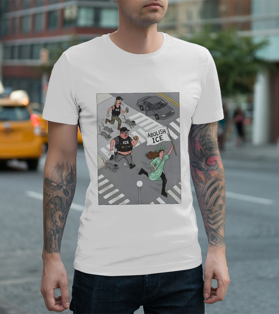 Abolish ICE Political Cartoon With Lady Liberty Protest T-Shirt