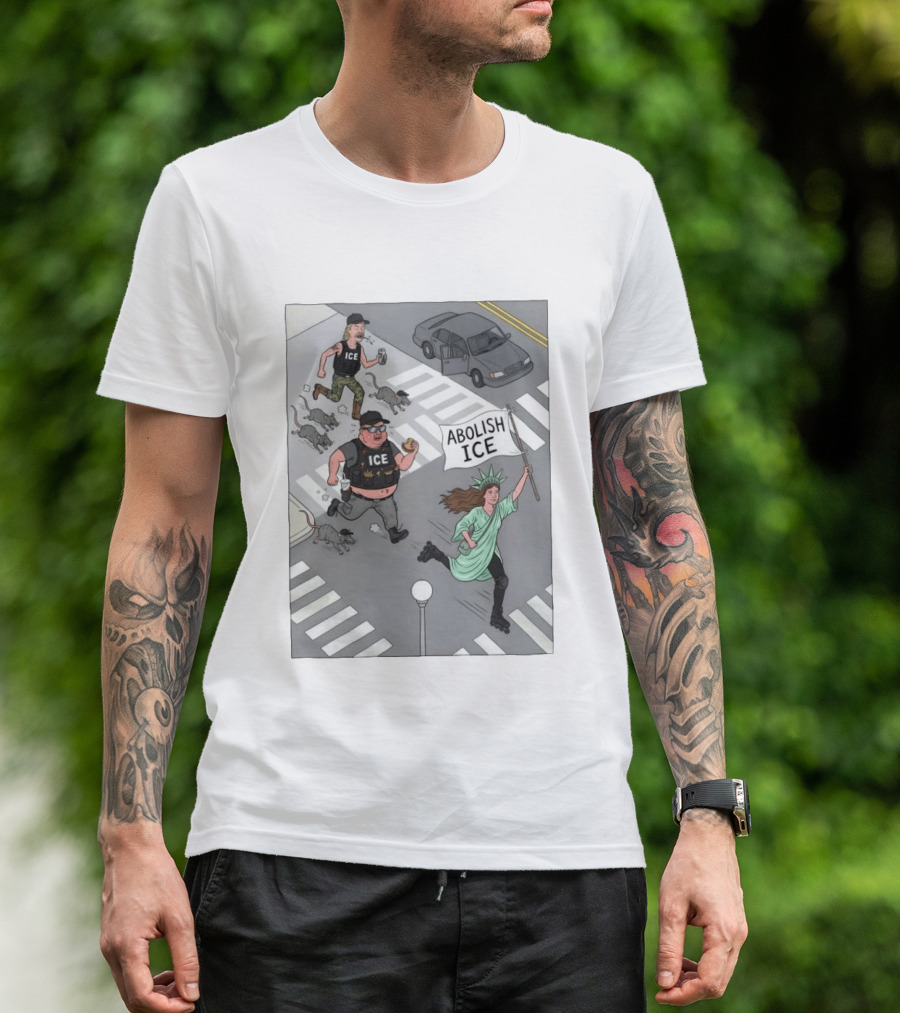 Abolish ICE Political Cartoon With Lady Liberty Protest T-Shirt