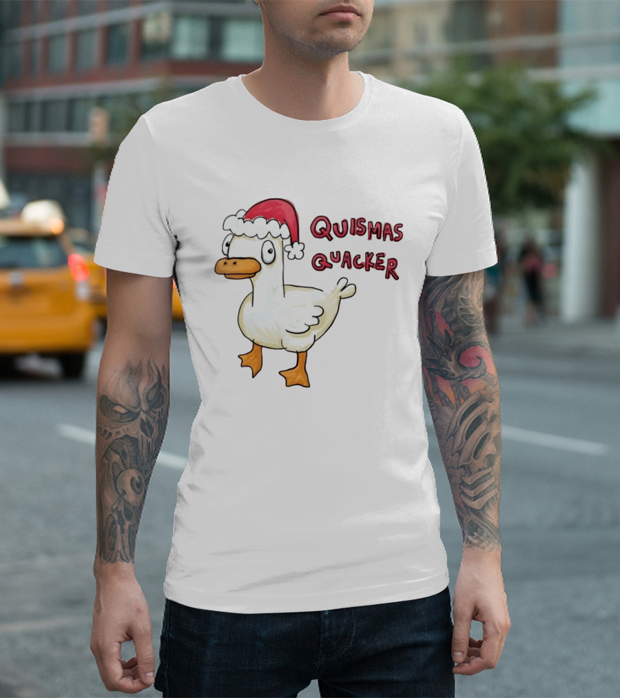 Quismas Quacker Christmas Duck Santa Hat Holiday Quack T-Shirt
