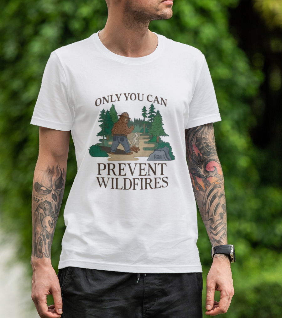 Smokey Bear Only You Can Prevent Wildfires Scenic Forest Scene T-Shirt