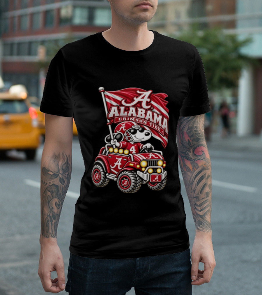 Alabama Crimson Tide NCAA Football Snoopy Driving Offroad Vehicle T-Shirt