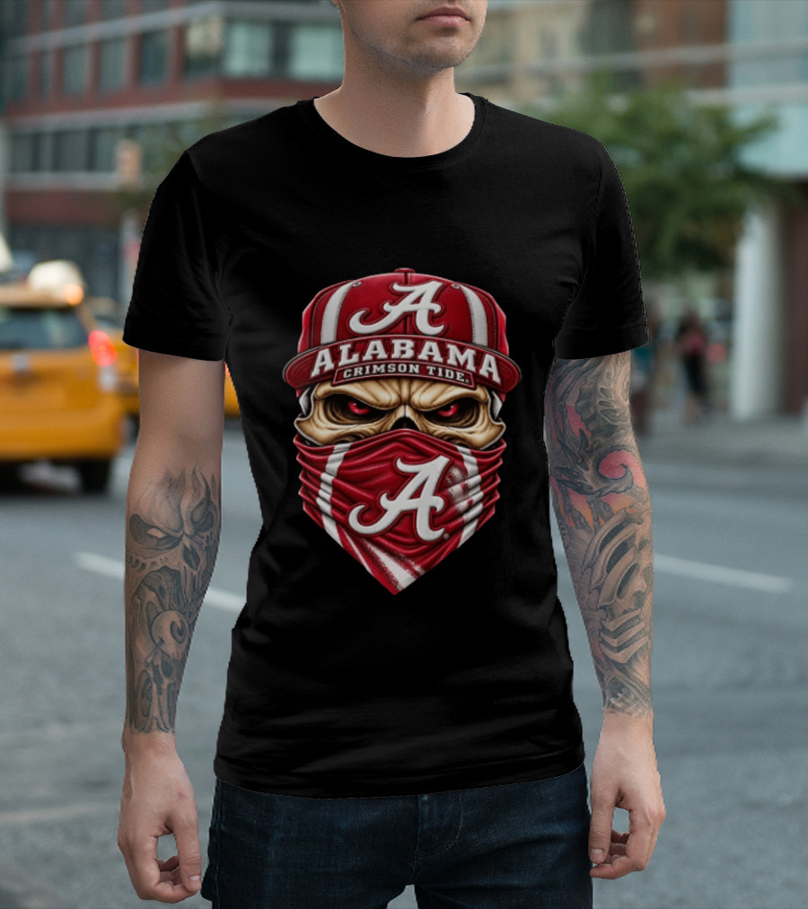 Alabama Crimson Tide Skull With Cap And Bandana Red Eyes T-Shirt