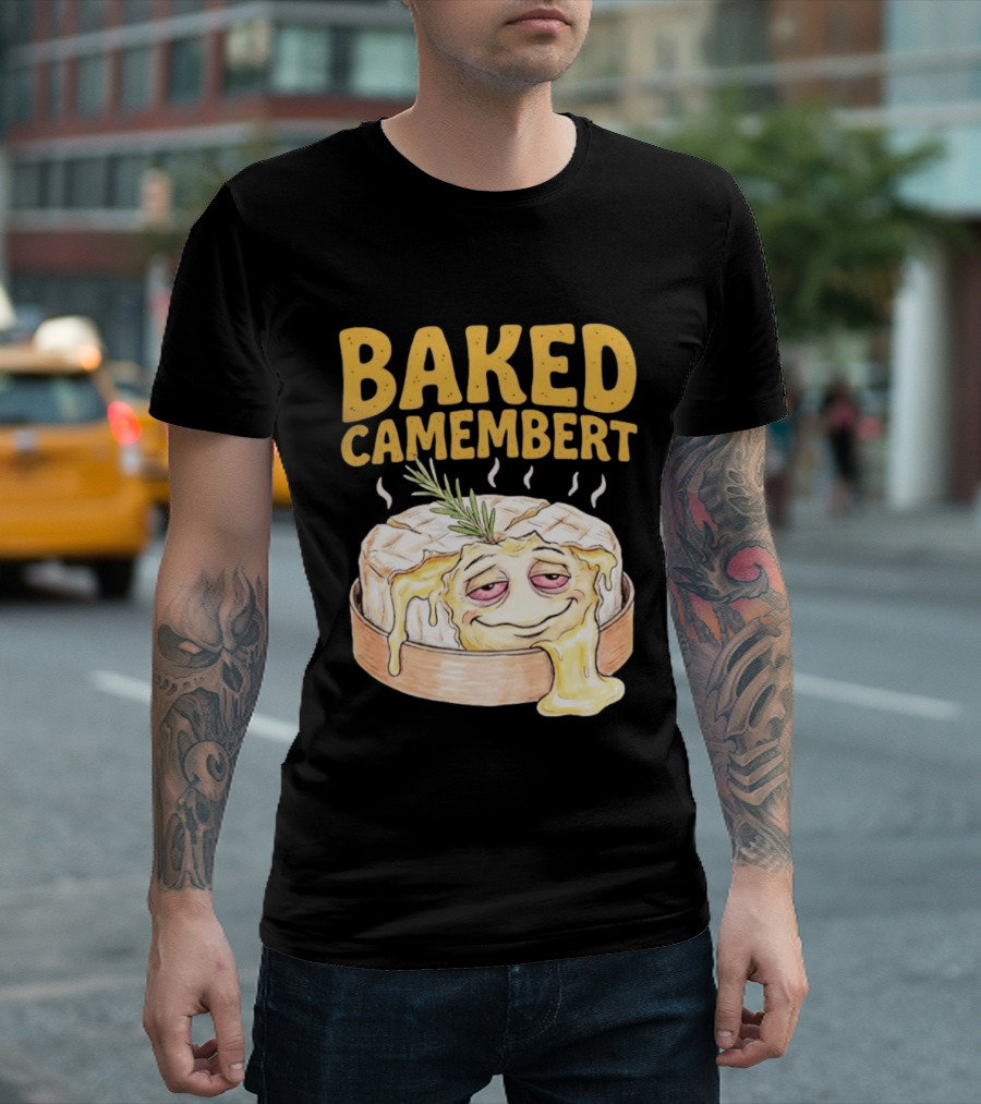 Baked Camembert Cheese Food Funny Illustration With Melted Face T-Shirt