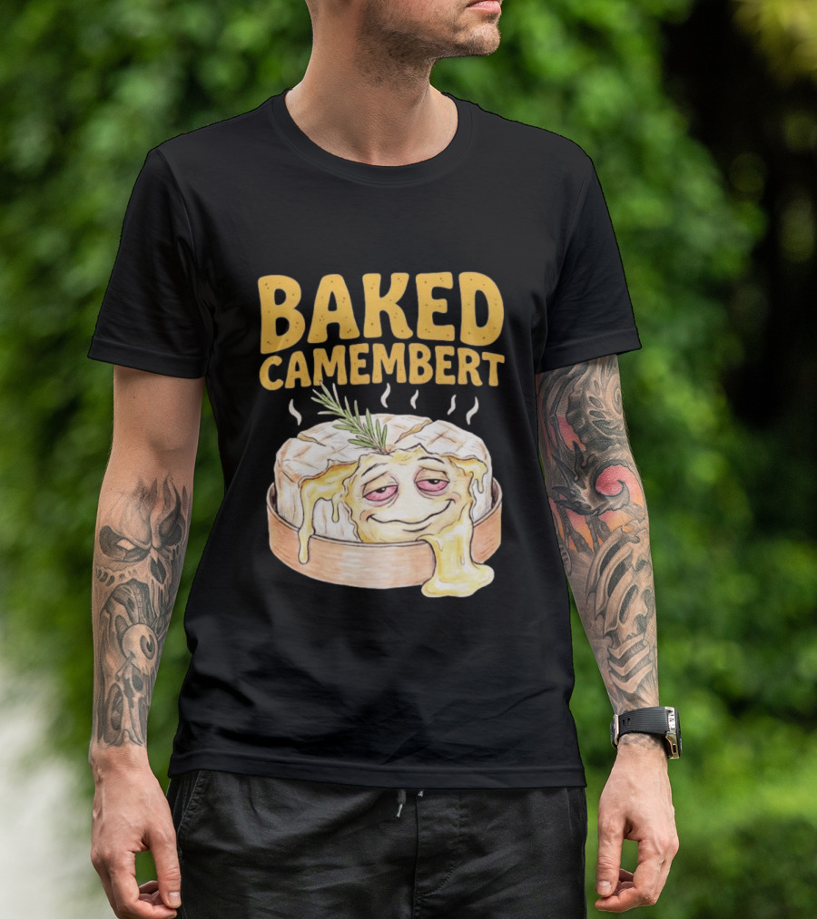 Baked Camembert Cheese Food Funny Illustration With Melted Face T-Shirt