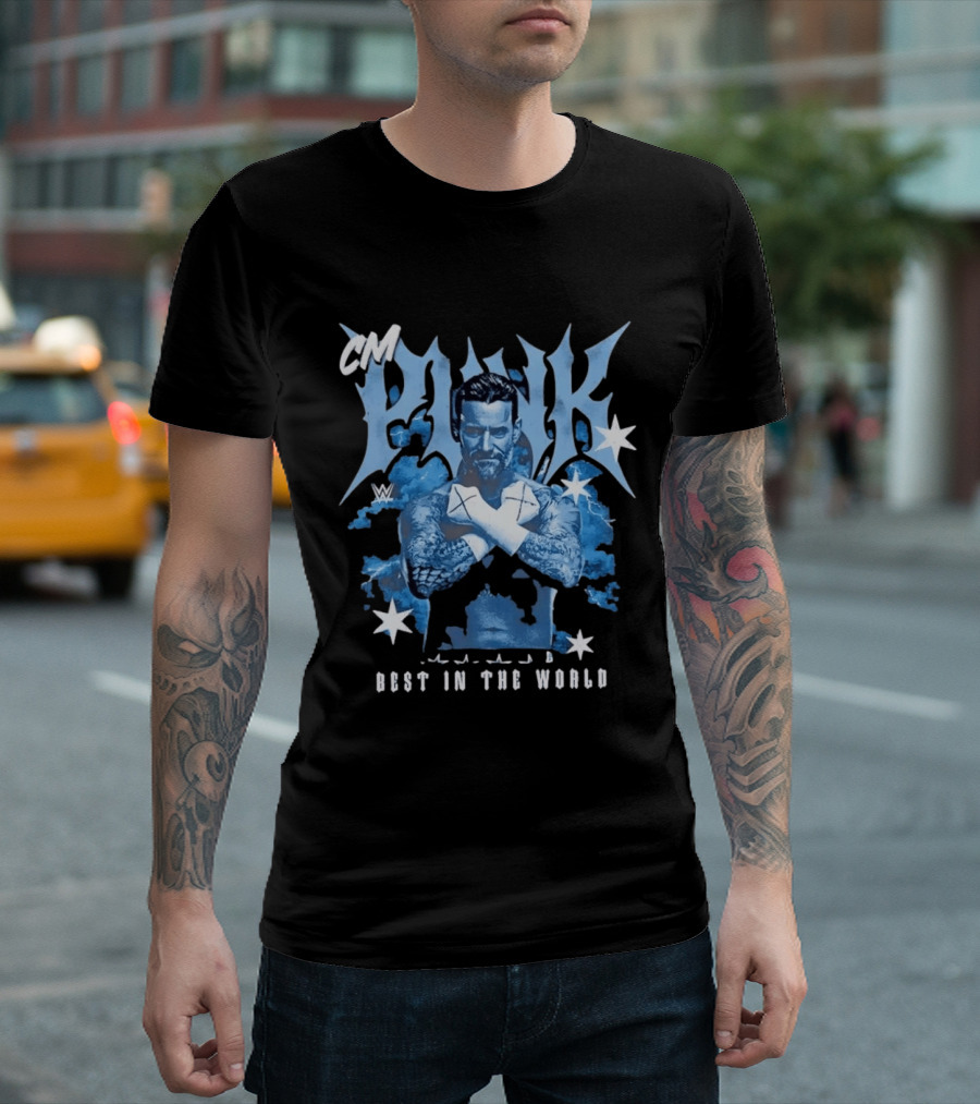 CM Punk WWE Best In The World Crossed Arms Blue Stars T-Shirt