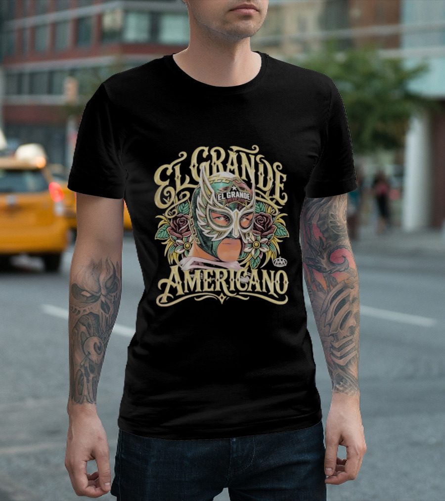 El Grande Americano Lucha Libre AAA Masked Wrestler Roses T-Shirt