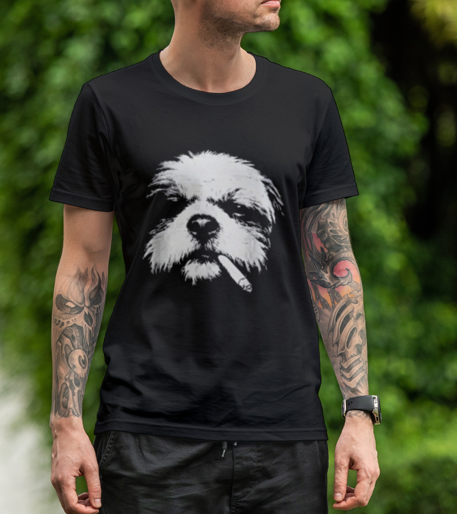 Shih Tzu Dog Smoking Cigarette Face T-Shirt