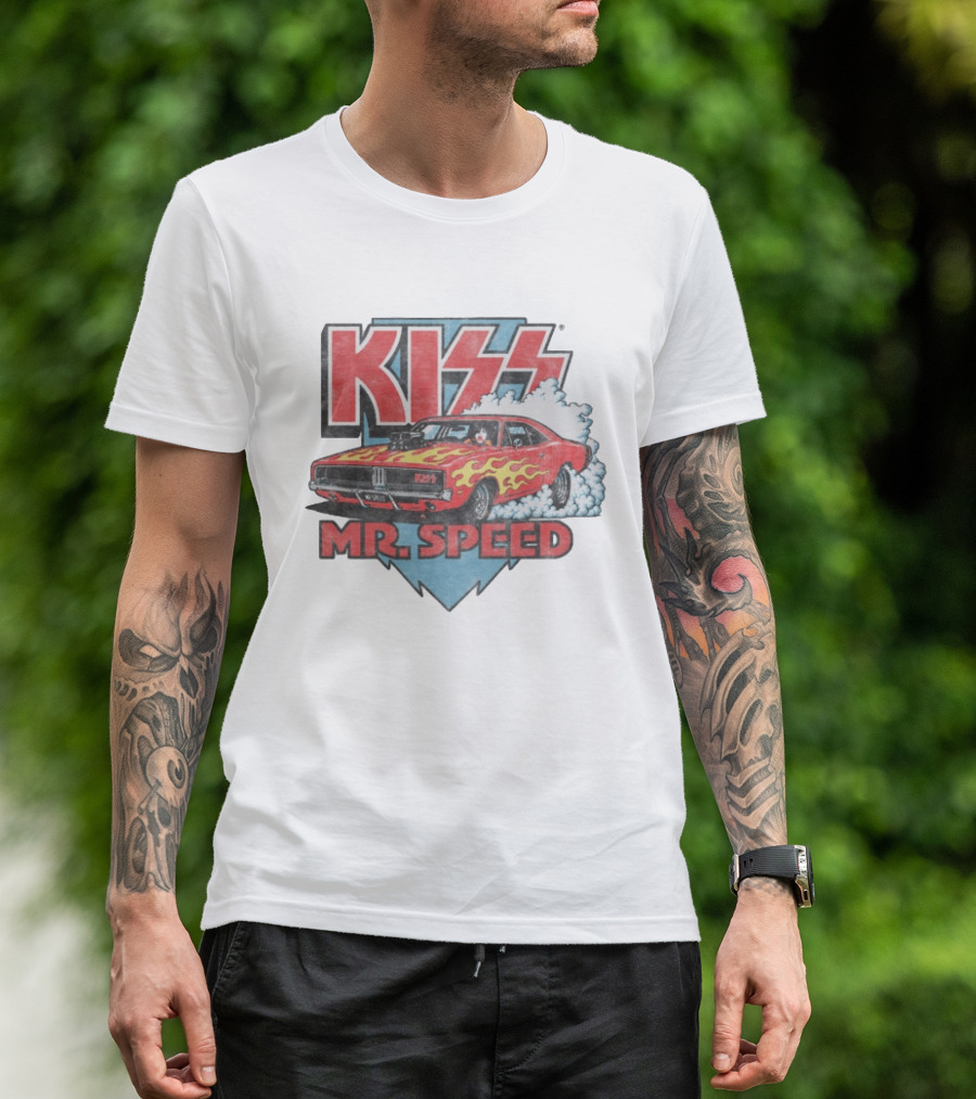 Kiss Mr. Speed Muscle Car Flames Burnout T-Shirt