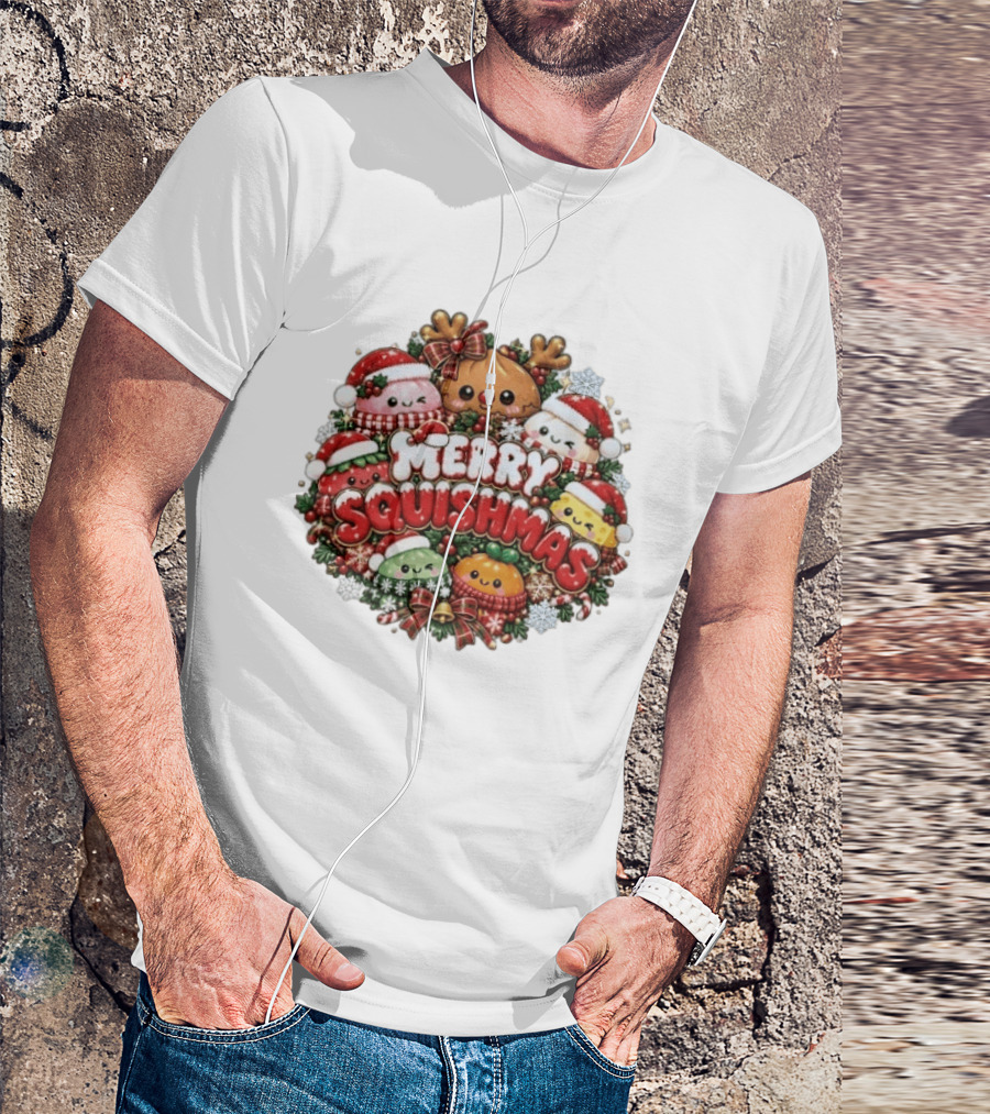 Merry Squishmas Cute Christmas 2026 Festive Characters T-Shirt