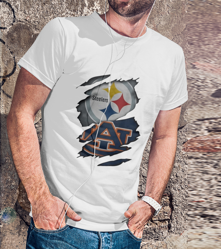 Pittsburgh Steelers Auburn Tigers Ripped Fabric Steelers A T-Shirt