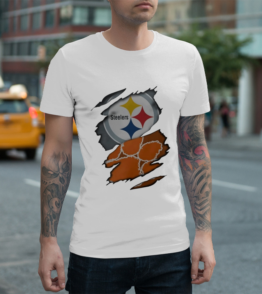 Pittsburgh Steelers Clemson Tigers Ripped Skin Fan Gear T-Shirt