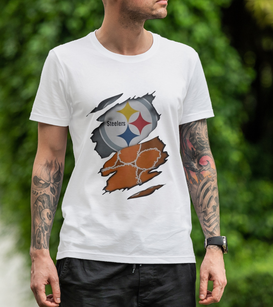 Pittsburgh Steelers Clemson Tigers Ripped Skin Fan Gear T-Shirt