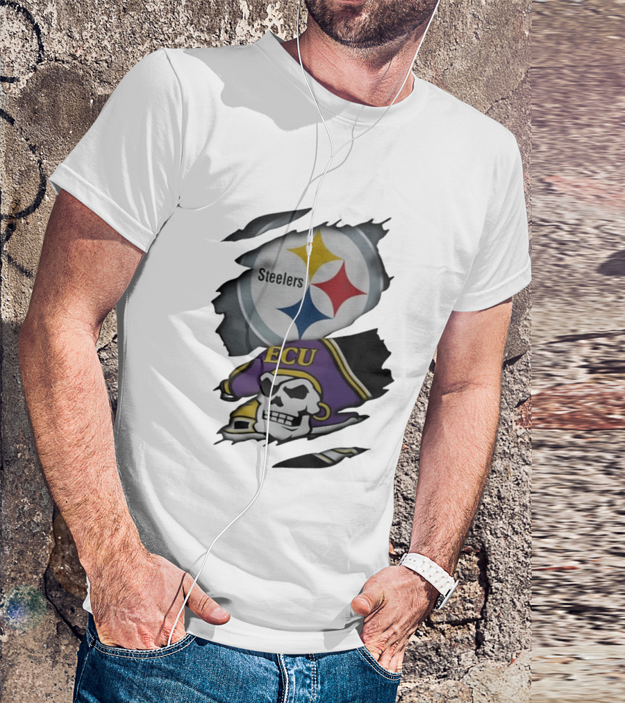 Pittsburgh Steelers And ECU Pirates Ripped T-Shirt