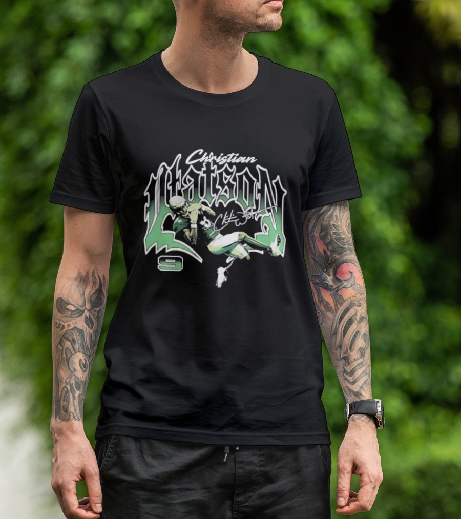 Christian Watson Green Bay Packers Number 9 Signature Catch T-Shirt
