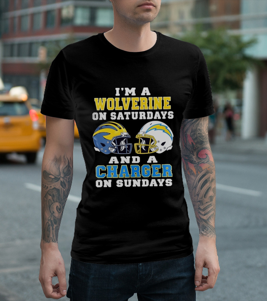 I'm A Wolverine On Saturdays And A Charger On Sundays Football Helmets T-Shirt